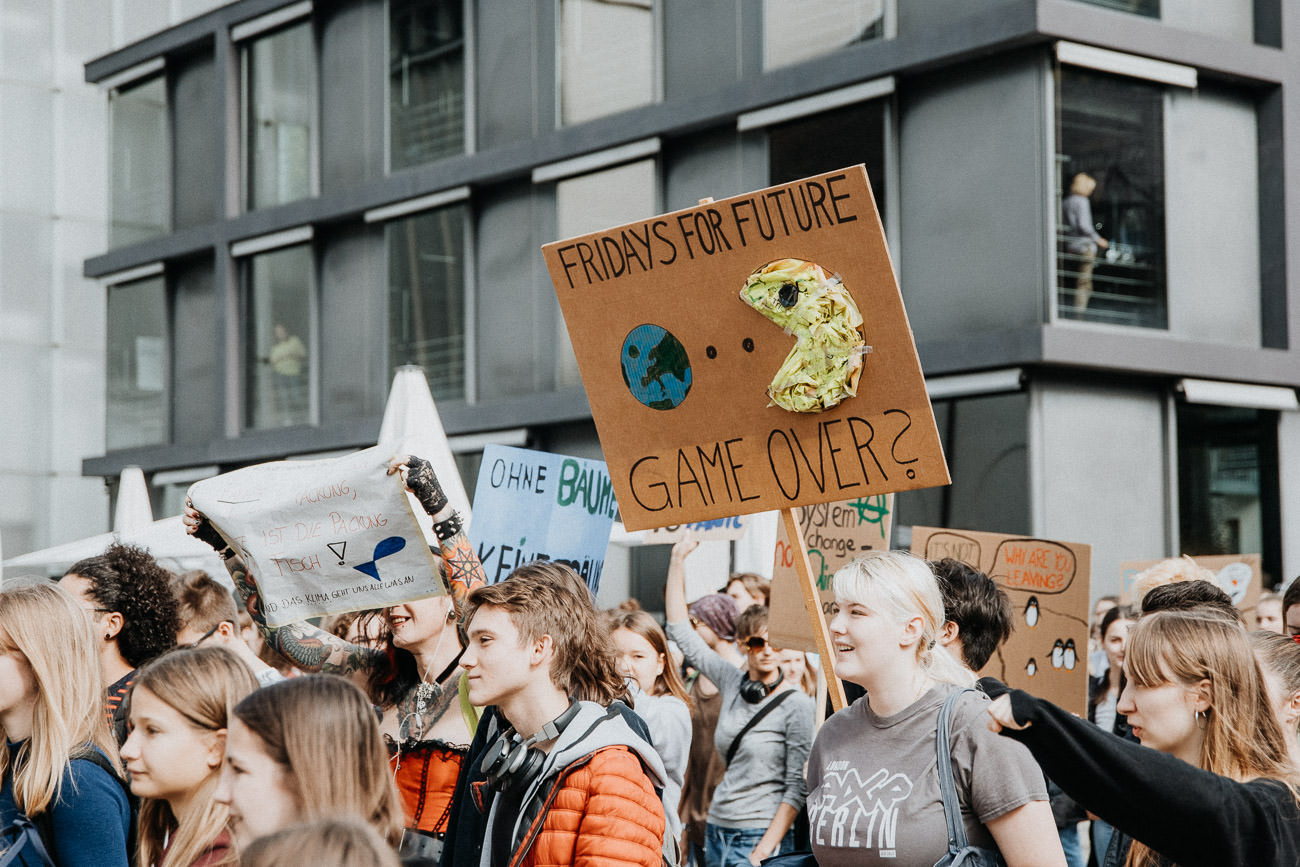 Demonstranten Plakate Schilder Klimastreik